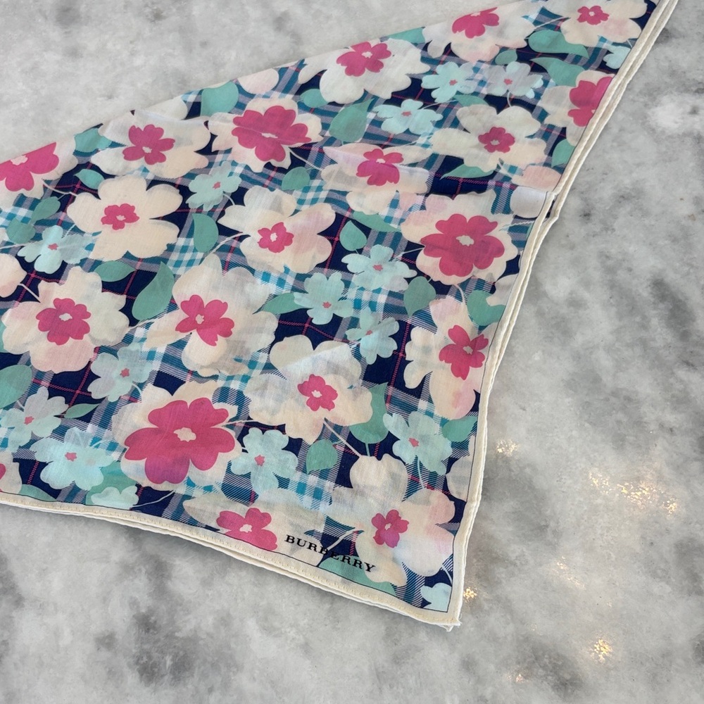 Burberry Floral Patterned Scarf in Pink and Blue